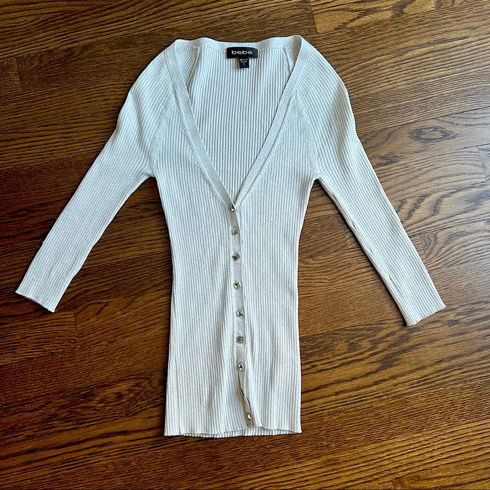 Y2K metallic ribbed lurex Bebe stud cardigan